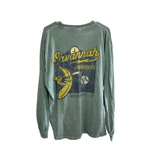 Comfort Colors Savannah Bananas Long Sleeve Shirt Mens XL Green Baseball Graphic